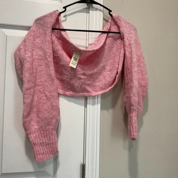 NWOT FREE PEOPLE Prima Donna knit Bolero one size pink long sleeve shrug - Picture 8 of 10